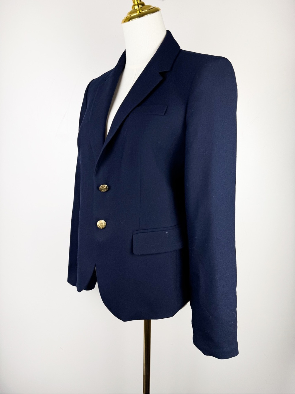 J.Crew Parke Blazer 6 Navy Blue Wool Blend Gold Crest Button Jacket Preppy